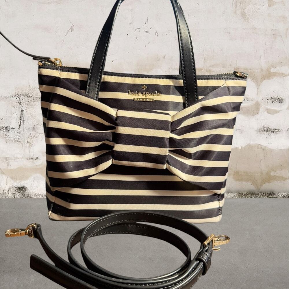 Kate Spade STORYBOOK Black & White Striped Bow-Front Tote Bag